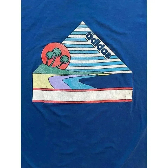 RARE Vintage 70s 80s Adidas Graphic T-Shirt Single Stitch Made in USA 50/50 - Picture 4 of 13